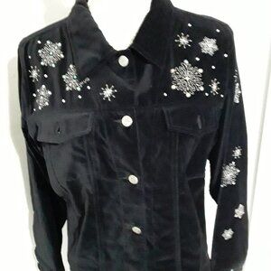 The Quacker Factory dark black Christmas cotton jacket size S